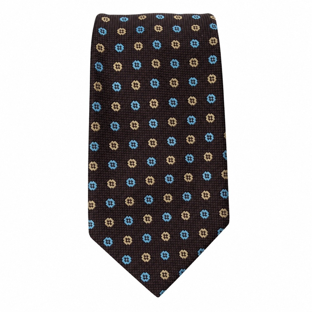 Sussex By Excello Tie‎ Brown Blue Gold Medallion Geometric Mens Necktie 54x3